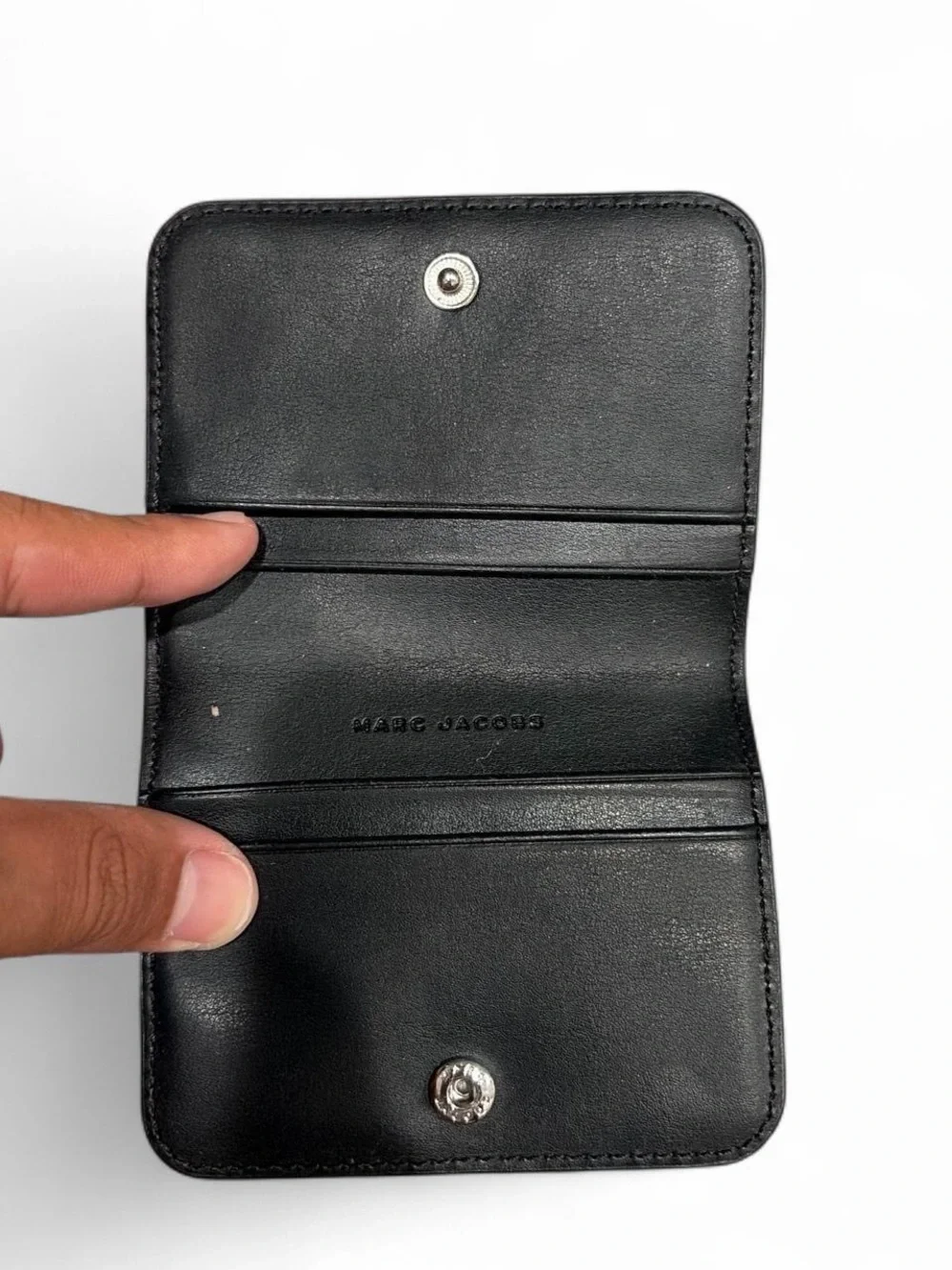 Marc Jacobs Black Leather Card Holder with Orange and Cream Monogram